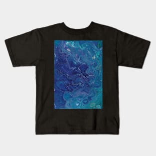 Ocean blue paint pour artwork Kids T-Shirt